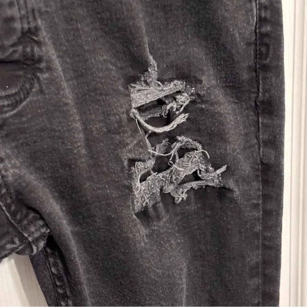 Boohoo MAN | Men’s Stacked Long Black Distressed Dark Wash Denim Jeans 31 x 36
